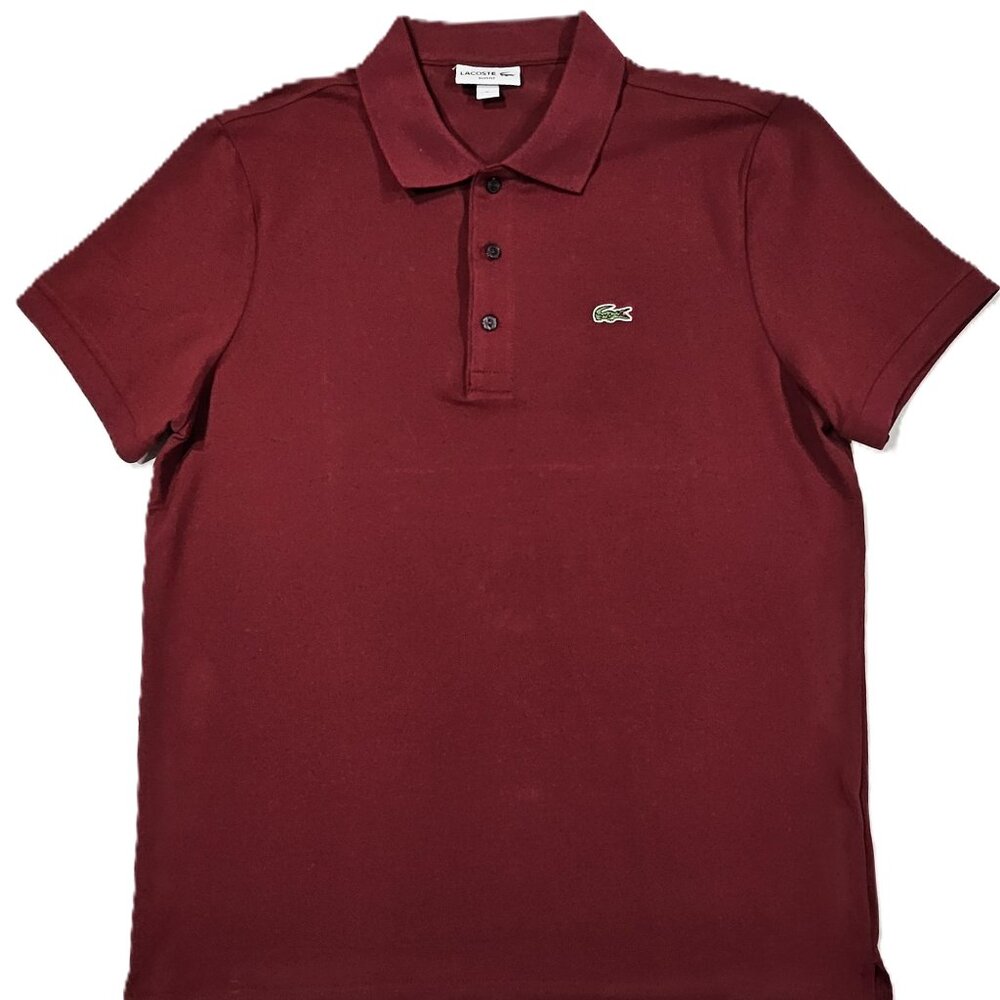 Lacoste Slim Fit Polo Shirt XL Burgundy Cotton Crocodile Logo - Picture 3 of 7